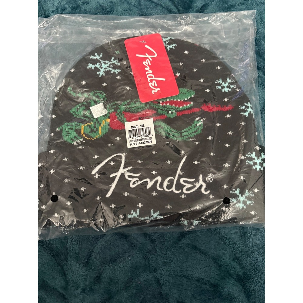 Fender Ugly Christmas Beanie 2023 Black Knit Guitar Hat 9194223906 NWT One Size